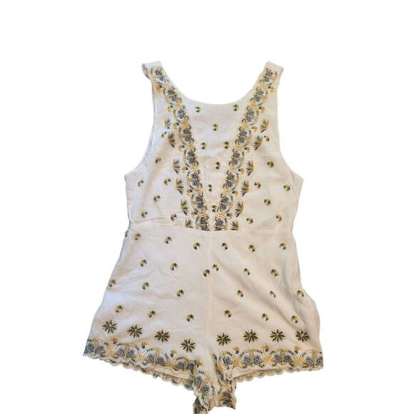Free People Romper Women's 6 Ivory Margarita Embroidered Boho Summer Sleeveless - Picture 2 of 5